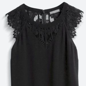 BRIXON IVY - Black Lace Detail Cap-Sleeve Blouse